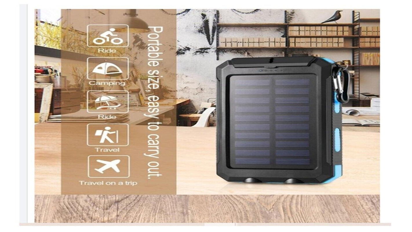 10,000 Mah Portable External Solar Power Bank for Phone Tablet Dual USB Port