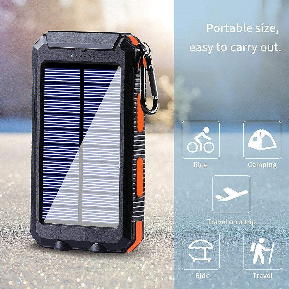 10,000 Mah Portable External Solar Power Bank for Phone Tablet Dual USB Port