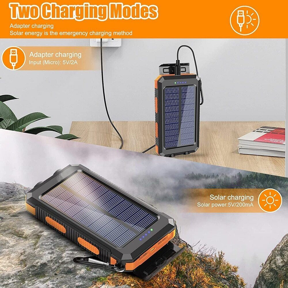 10,000 Mah Portable External Solar Power Bank for Phone Tablet Dual USB Port