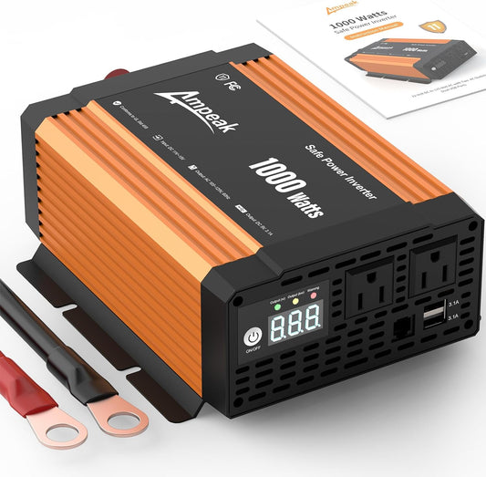 1000W Inverter 12V to 110V Led Screen Display Truck Inverter 2AC Outlets Dual 3.1A USB Ports Power Inverters for Vehicles